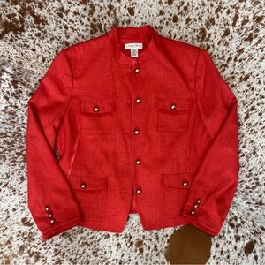 Judith Hart Collection Coral/Orange Gold Button Fringe Trim Jacket Womens Sz 16